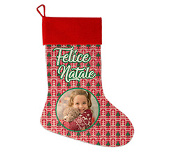 Calza natalizia in juta personalizzata con foto e grafica Felice Natale