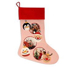 Calza natalizia in juta con foto personalizzata e grafica Palline di Natale