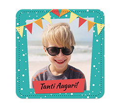 Sottobicchiere in pelle personalizzato con foto e grafica per Compleanno con pois