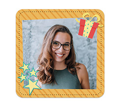 Sottobicchiere in pelle personalizzato con foto e grafica di Compleanno con stelline