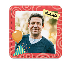 Sottobicchiere in pelle personalizzato con foto e grafica di Compleanno con palloncino e festoni