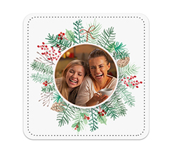 Sottobicchiere in pelle personalizzato con foto e grafica Rami di Vischio