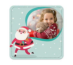 Sottobicchiere in pelle con foto personalizzata e grafica Babbo Natale