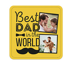 Sottobicchiere in pelle con foto personalizzate e grafica Best Dad in the World