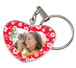 Portachiavi a cuore grande in metallo personalizzato con foto e grafica Fiorellini bianchi