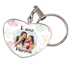 Portachiavi a cuore grande in metallo personalizzato con foto e grafica Ti amo Mamma