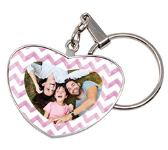 Portachiavi a cuore grande in metallo con foto personalizzato e grafica Zig Zag rosa