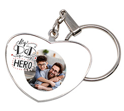 Portachiavi a cuore grande in metallo personalizzato con foto e grafica Dad my hero