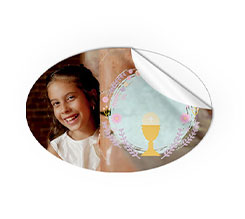 Adesivo personalizzato ovale piccolo calice prima comunione