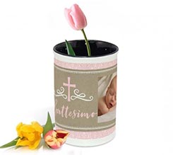 Portafiori in ceramica Battesimo rosa