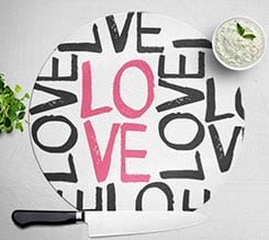 Tagliere rotondo in vetro Love words