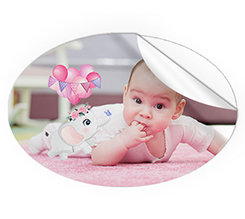 Adesivi ovali grandi elefantino rosa per battesimo bimba