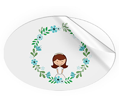 Adesivi ovali grandi grafica Fiori per Prima Comunione ragazza