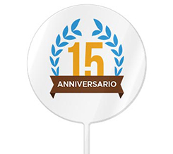 Cake topper tondo con grafica per anniversario 15 anni