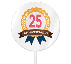 Cake topper tondo con grafica per anniversario 25 anni