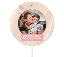 Cake topper tondo con foto e grafica festa della mamma