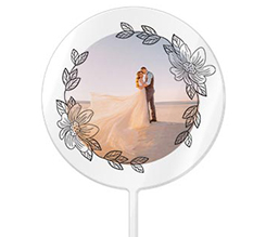 Cake topper tondo per matrimonio con grafica cerchio fiori con foto