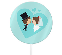 Cake topper tondo grafica per sposi con cuore e bacio