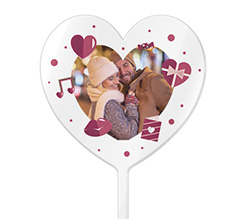Cake topper cuore con foto e grafica per san valentino