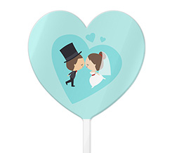 Cake topper cuore con grafica sposi che si baciano