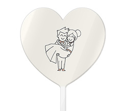 Cake topper cuore con grafica sposi felici
