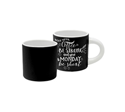 Tazzina espresso con grafica nel colore nero e testi