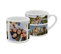 tazza coffee con collage di immagini e testi