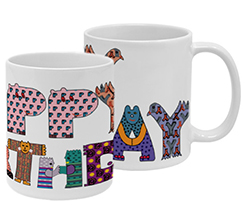 Tazza panoramica compleanno grafica Happy Birthday