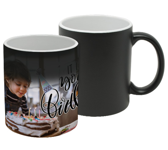 Tazza magica con foto e grafica Buon Compleanno