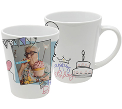 Tazza colazione grafica per compleanno torta e festoni