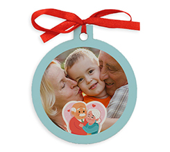 Pallina natalizia in legno con foto e grafica nonni abbracciati