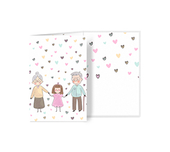 Biglietto a 3 ante verticale grafica nonni con cuoricini