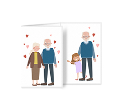 Biglietto a 3 ante verticale grafica nonni con nipoti