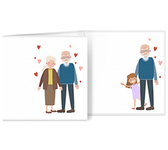 Biglietto a 3 ante quadrato con grafica nonni e nipoti