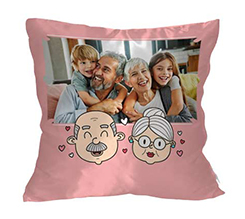 Cuscino in raso personalizzato con foto e grafica nonni e cuoricini