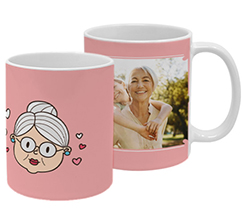 Tazza con stampa panoramica con foto e grafica nonni e cuoricini