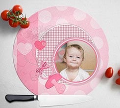 Tagliere rotondo in vetro Pink baby