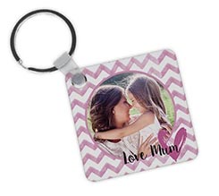 Portachiavi quadrato in legno Love mum rosa