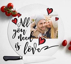 Tagliere rotondo in vetro Need love