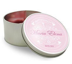 Scatola di latta tonda Baptism with flowers