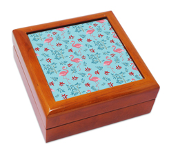 Portagioie in legno Fenicotteri con fiori