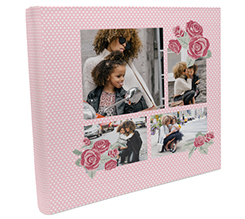 Album fotografico quadrato con grafica collage e rose