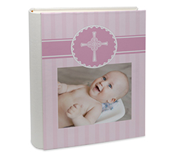 album retro in pelle con grafica battesimo