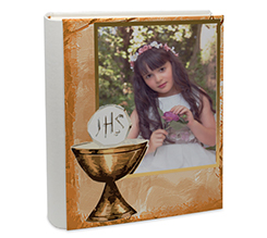 Album personalizzato con retro in pelle e grafica prima comunione