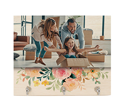portachiavi da parete in legno stampato con foto e grafica con fiori colorati
