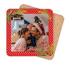 Sottobicchiere con pois e bacche natalizie