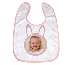 bavaglino personalizzato con foto e grafica coniglietto rosa
