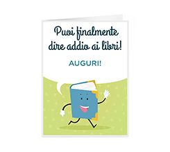 Card auguri per Laurea con grafica addio ai libri