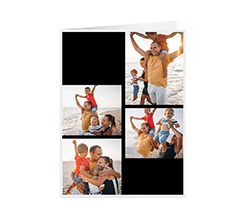 Biglietto augurale con grafica collage e sfondo nero