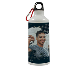 borraccia personalizzata con foto e grafica con sfondo blu